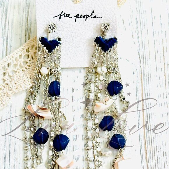 FREE PEOPLE Cruise Dangle Earrings In Blue & SIlver NWT - Picture 6 of 7